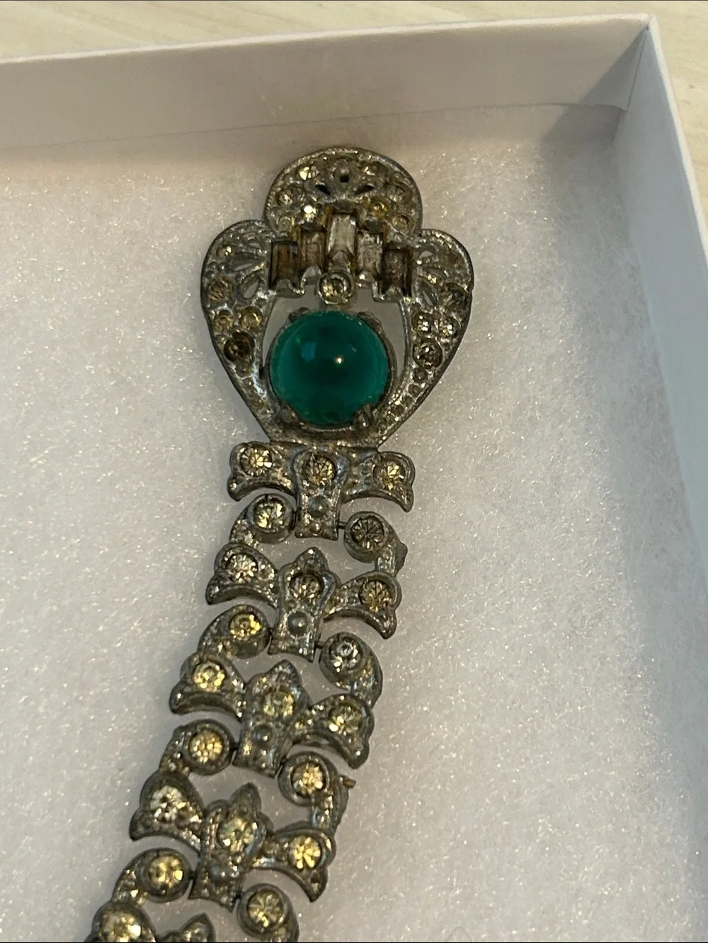 Art Deco Bracelet with Green Cabochon